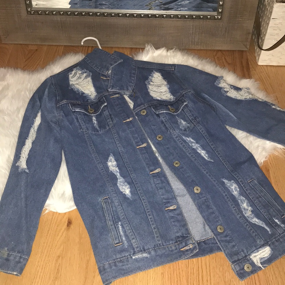 Distressed oversized denim jacket